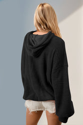 Double Take Half Zip Long Sleeve Hoodie with Kangaroo Pocket OutfitFlow